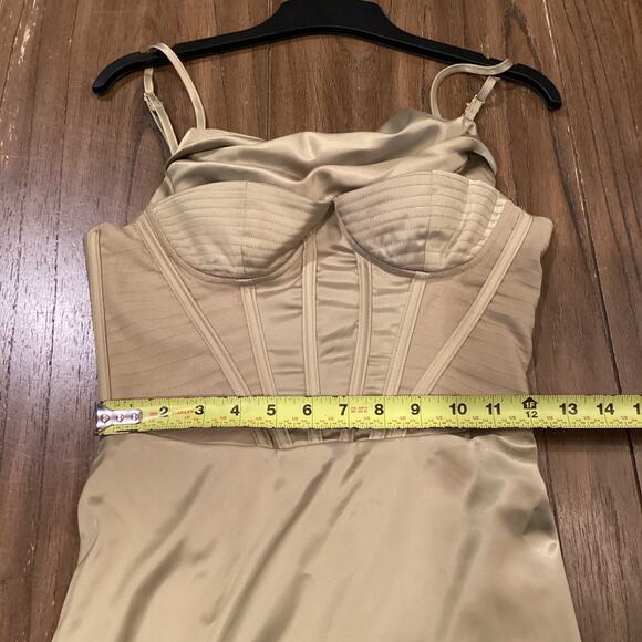 Bella Barnett Olive Green Satin corset Knee length pencil Dress NWT size small - Picture 9 of 12